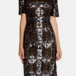 BCBGMaxAzria Elegant Black and Silver Midi Dress